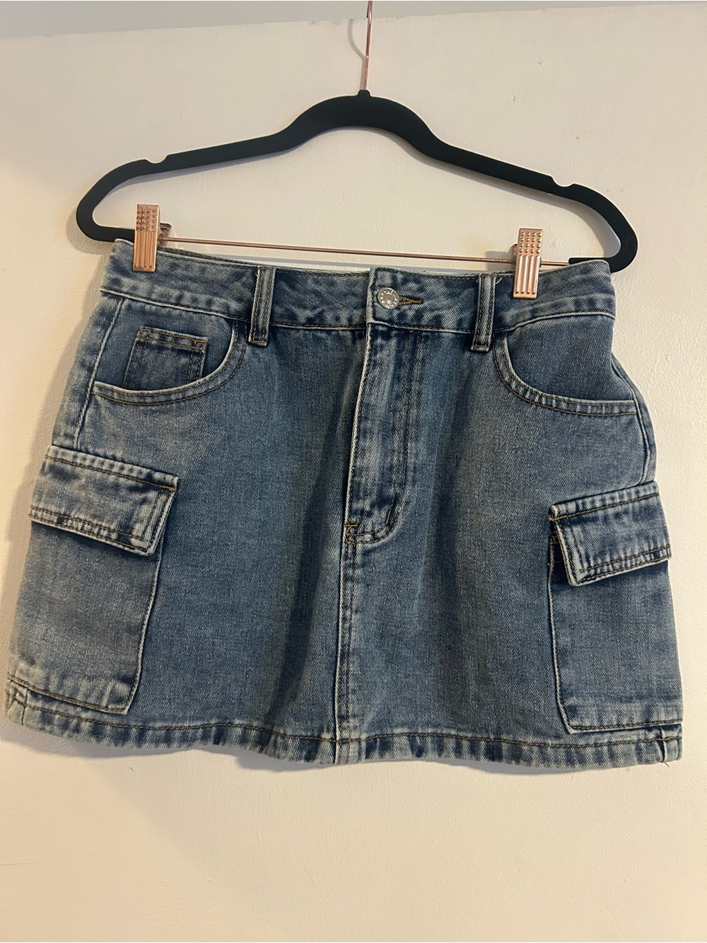 Denim Cargo Pocket Mini Skirt - Blue